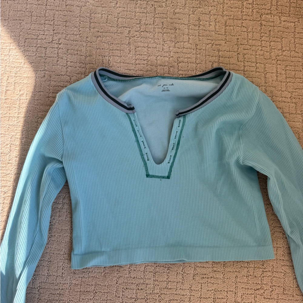 Urban Outfitters Teal Ribbed Long Sleeve Top